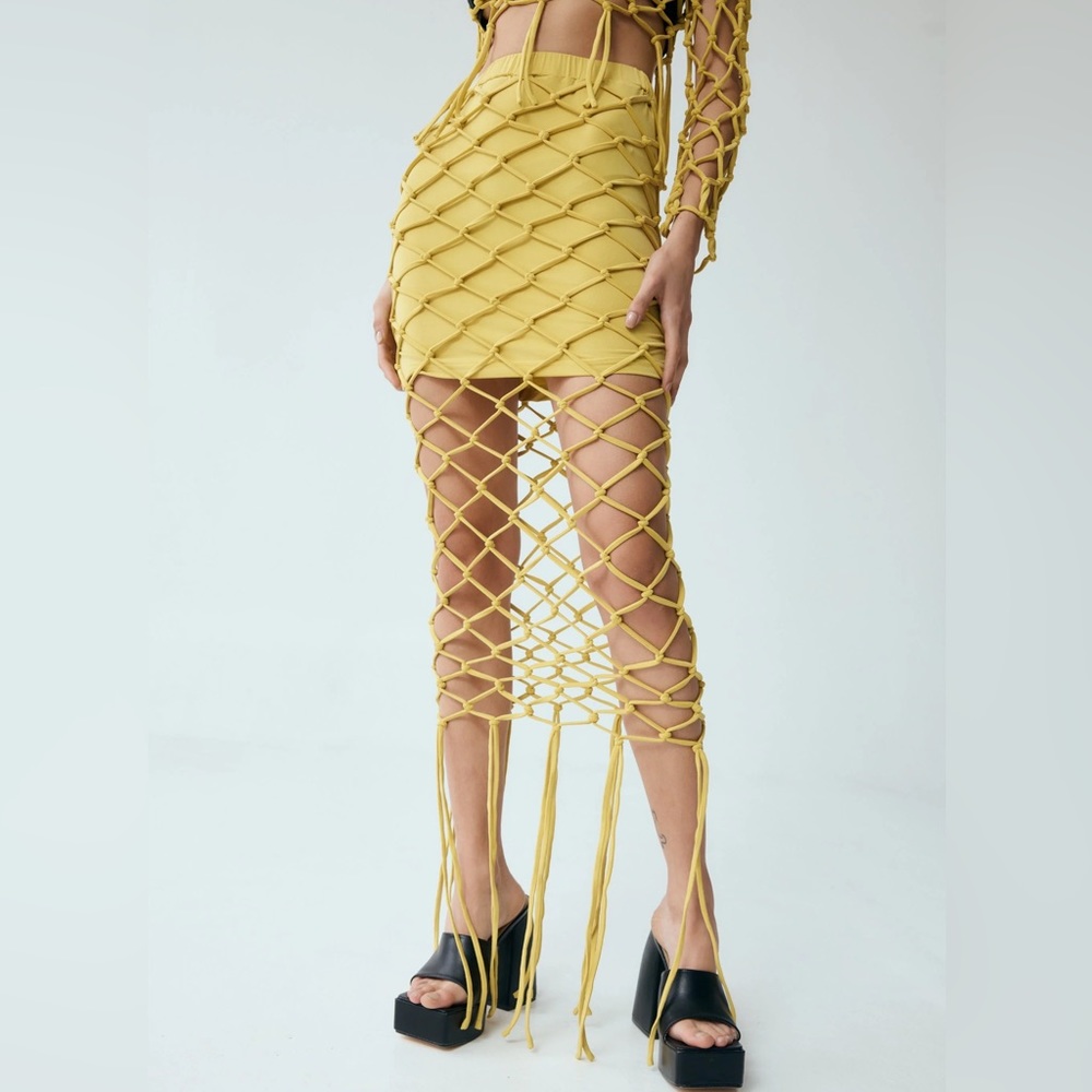 NWT Third Form Net Maxi Skirt Mellow Yellow Size 4 Small